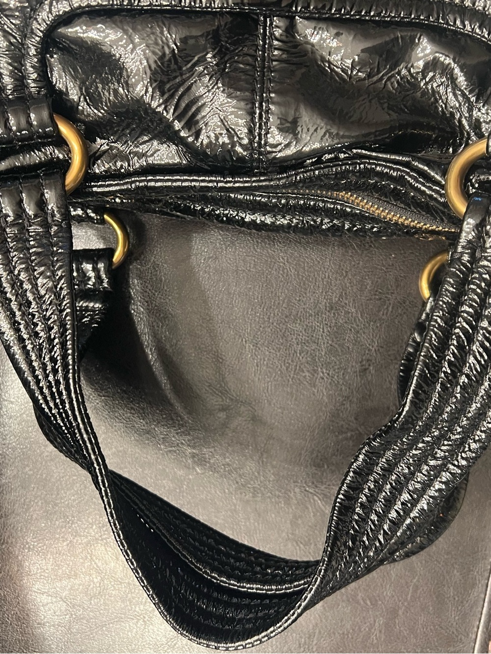 Vintage Kooba Black Crinkled Patent Leather Hobo Shoulder Bag - Gold Hardware - Picture 7 of 16